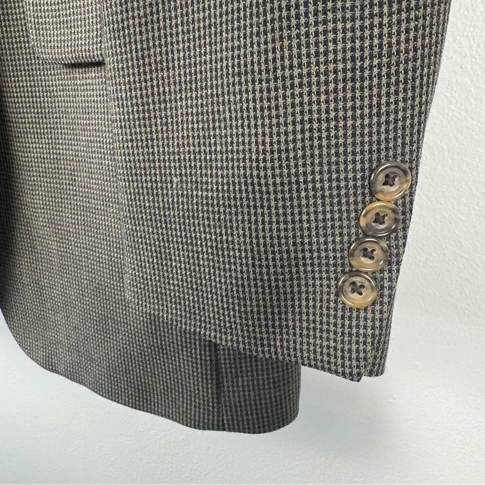 Oscar de la Renta 40L Wool Blazer Sport Coat Gray Houndstooth Classic 3-Button